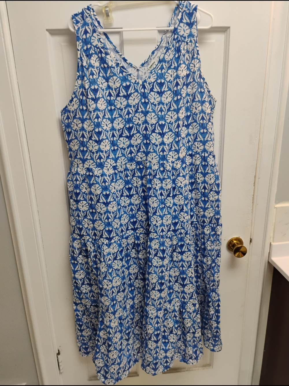 Sonoma Blue and White Floral Tiered Maxi Dress